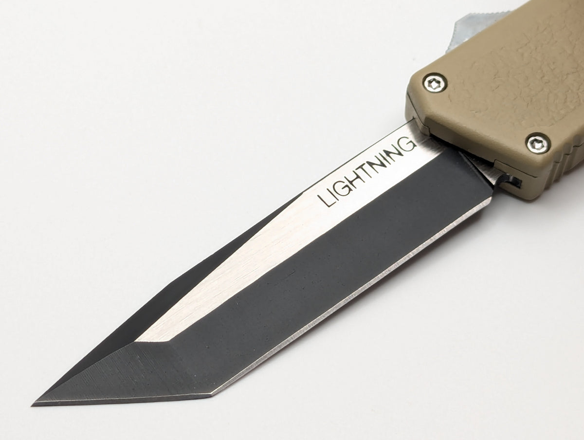 LIGHTNING OTF KNIFE 2-TONE PLAIN TANTO BLADE