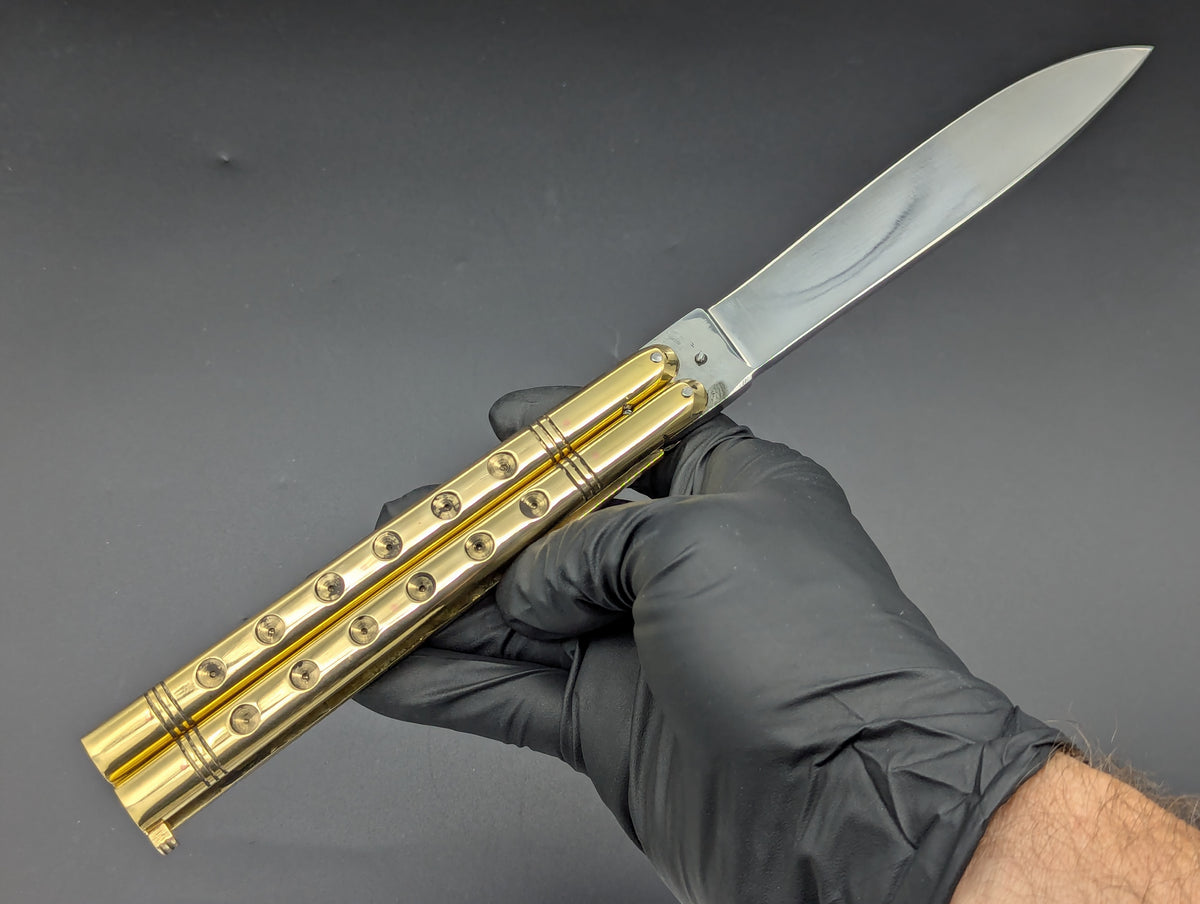 HUGE BRASS SLAB FHM BALISONG 384 GRAM RAZOR BLADE