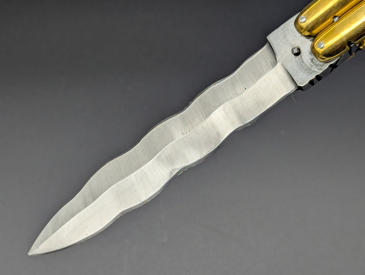 11" FHM 2-TONE HORN & BRASS BALISONG KRIS BLADE