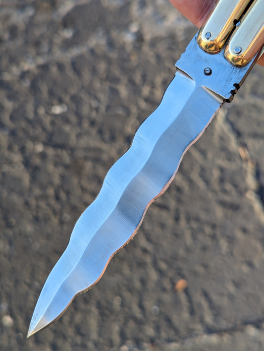 11" TRADITIONAL PHILIPPINES KALUPKOP BONE & BRASS BALISONG KRIS #2