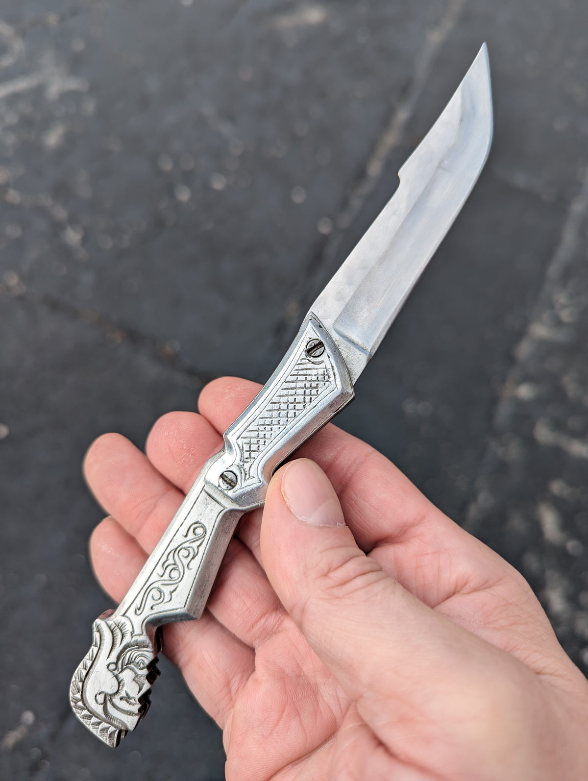 Engraved "Roman" Stainless Russian Prison Made Automatic Knife