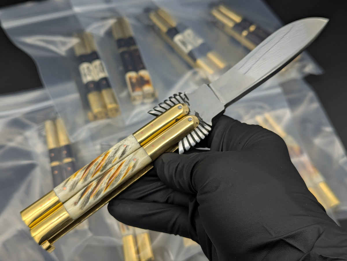 8.7" FHM EAGLE TANG BALISONG BRASS TWISTED BONE