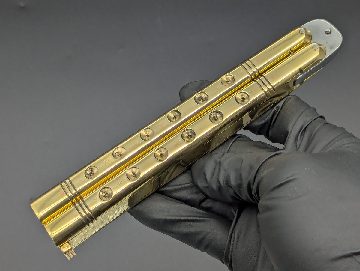 HUGE BRASS SLAB FHM BALISONG 384 GRAM RAZOR BLADE