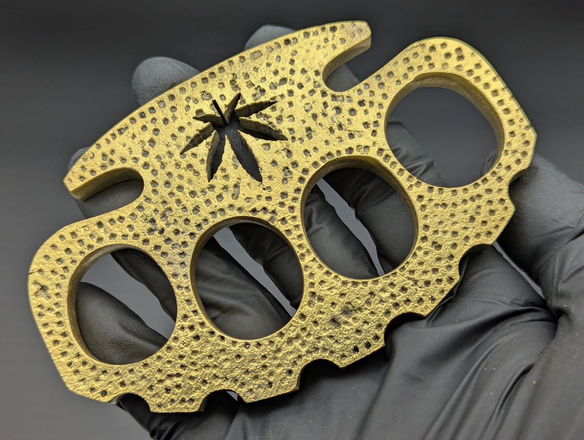 SOLID BRASS HAMMERED CANNABIS KNUCKLE DUSTER