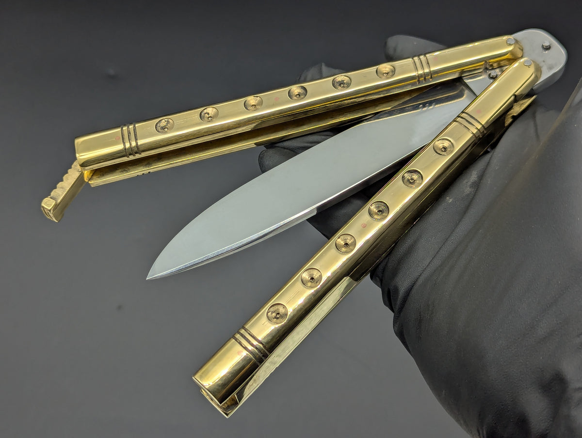 HUGE BRASS SLAB FHM BALISONG 384 GRAM RAZOR BLADE