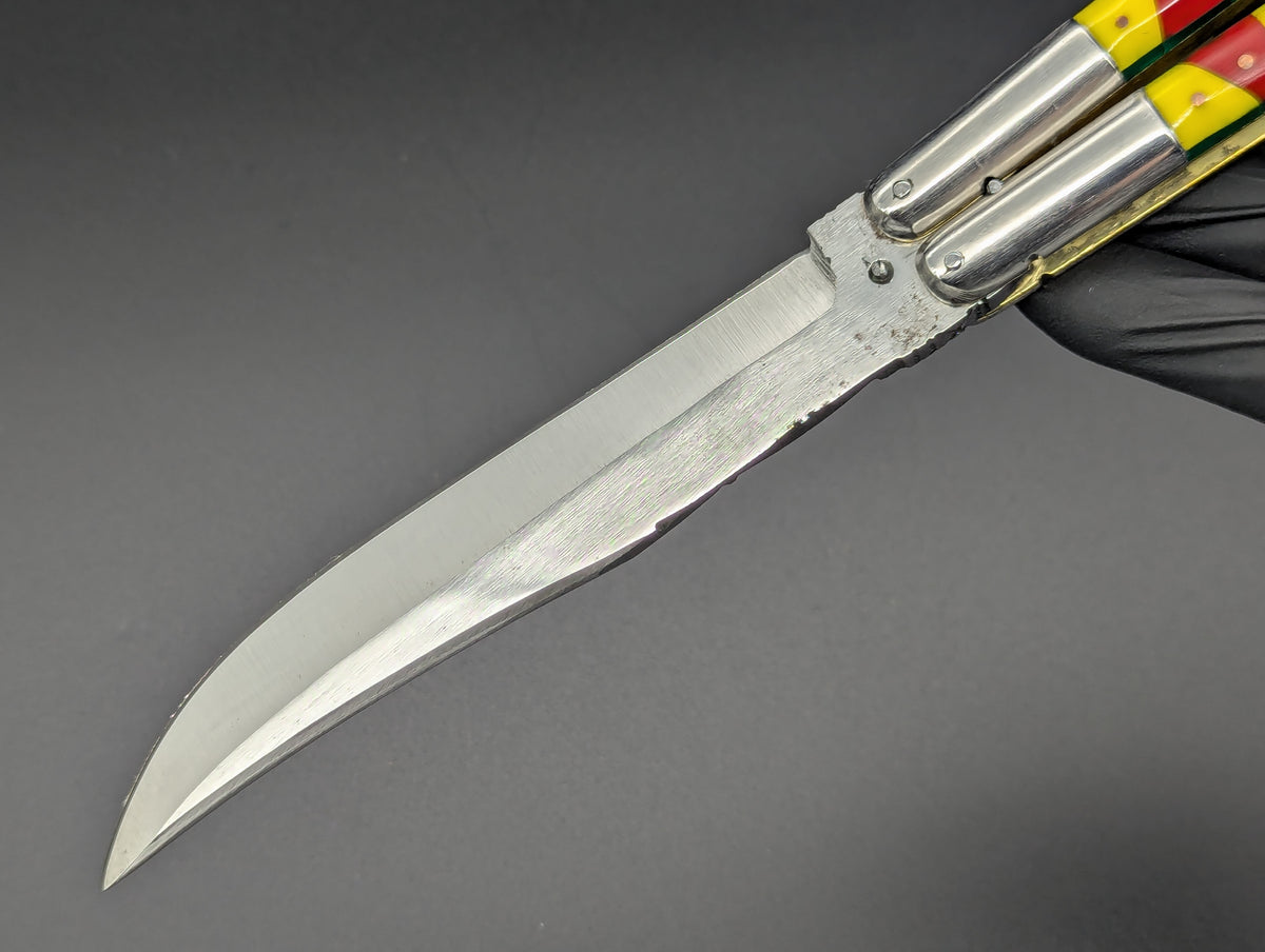 29cm 270g FIESTA FHM BALISONG YELLOW/ RED CLIP POINT