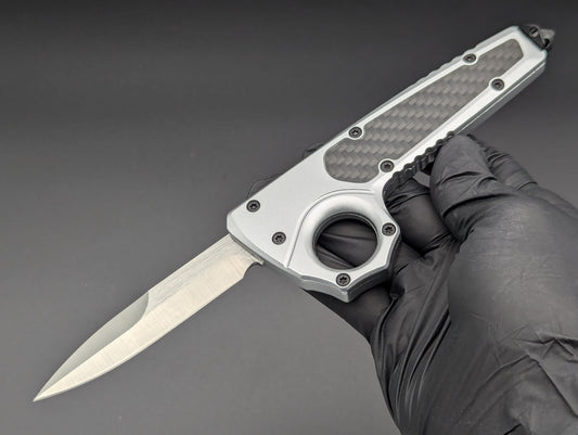 SILVER SFK GLASS BREAKER D/A OTF KNIFE BAYONET