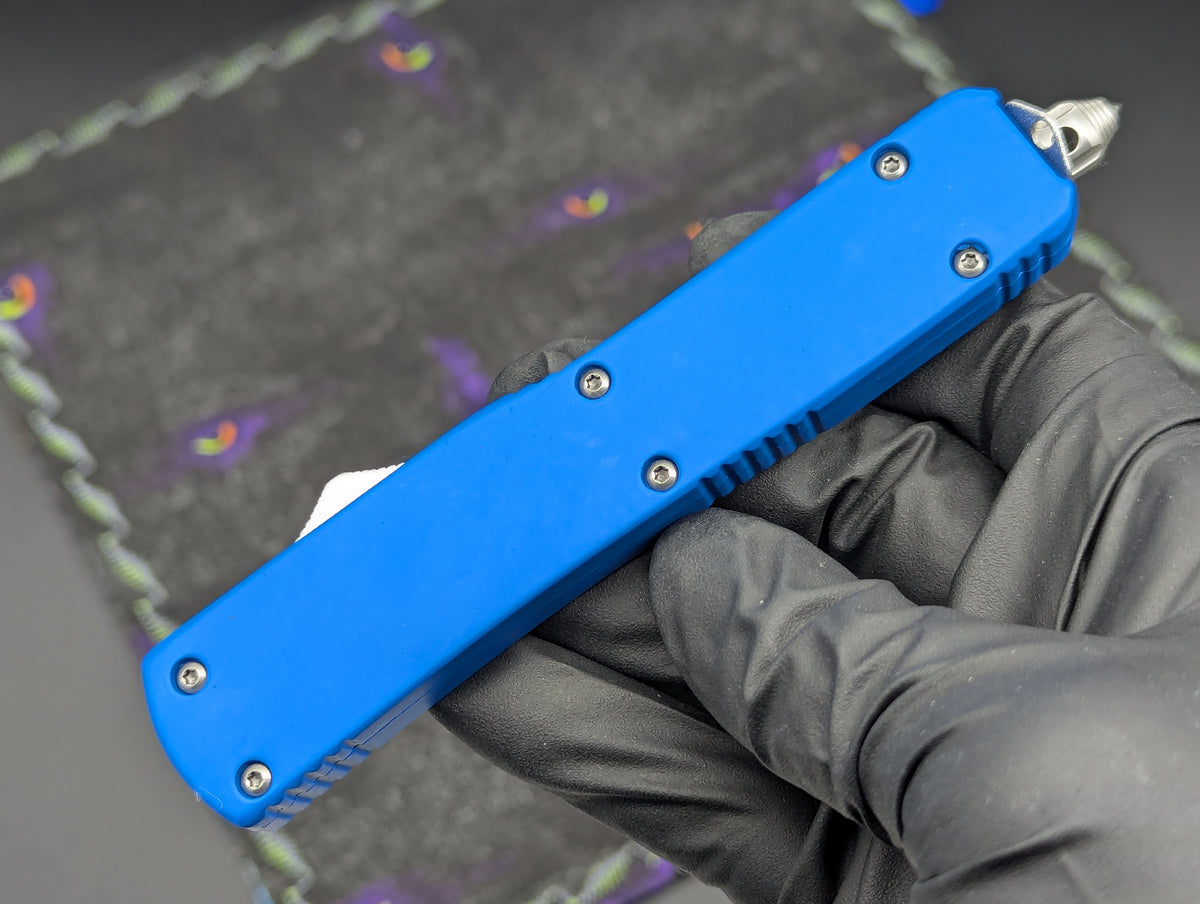 9.5" BLUE SLIMLINE EXECUTIVE D/A OTF KNIFE DOUBLE EDGE