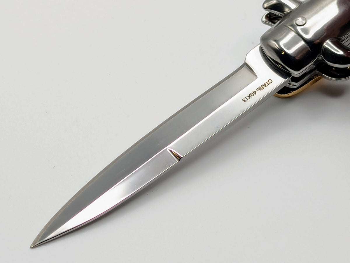 VITYAZ SLIMLINE BK WOOD LEVERLOCK SWITCHBLADE KNIFE