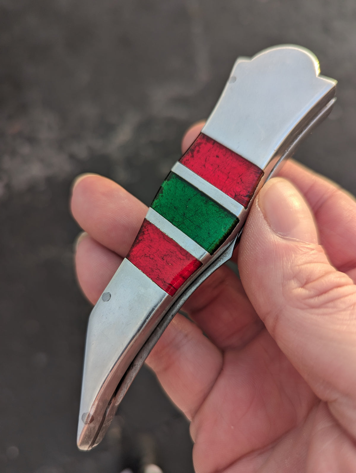 Vintage Russian Prison Switchblade Knife Red & Green Jeweled