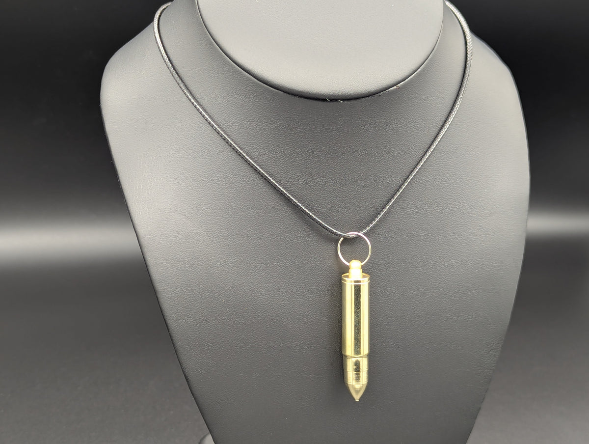Brass Bullet Hidden Mini Spoon Pendant w/ Cotton Cord Necklace