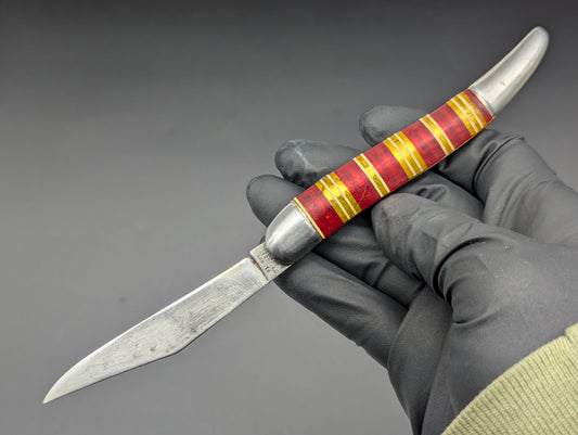 ANTIQUE HAMMER BRAND USA CANDY STRIPE SWITCHBLADE KNIFE