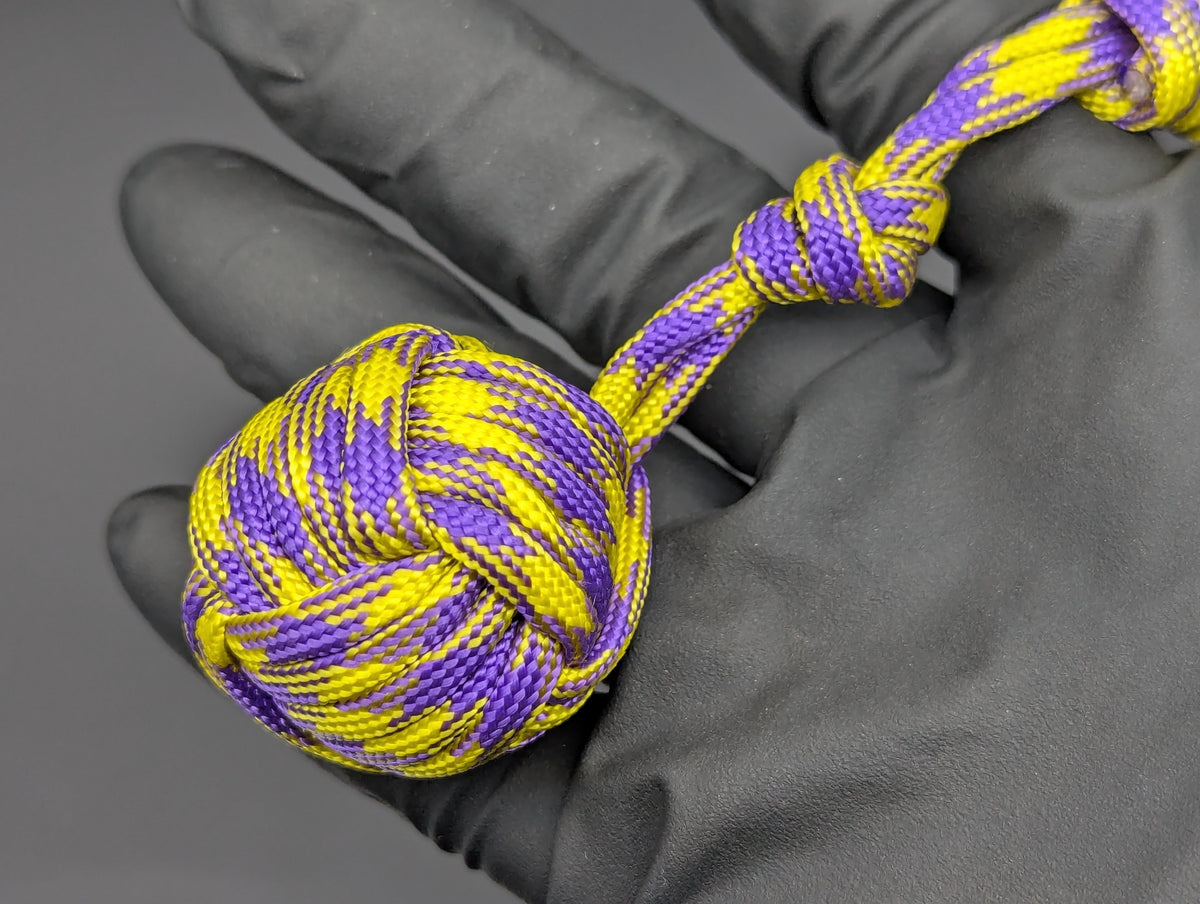 YELLOW & PURPLE 550 PARACORD MONKEY FIST SELF DEFENSE KEYRING