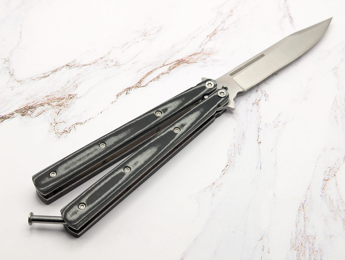 9" Grey & Black Micarta Stainless Butterfly Knife