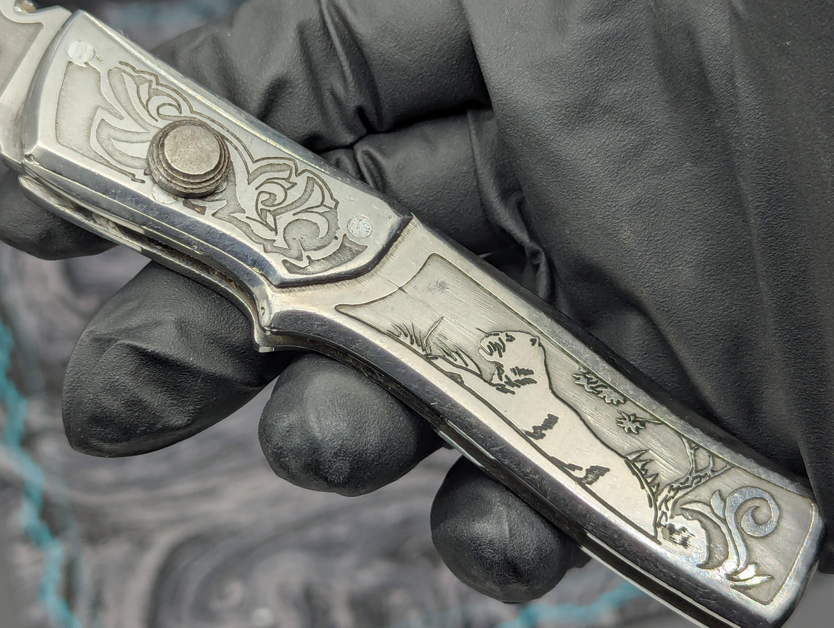 Engraved Stainless Russian Prison Made RPK Automatic Switchblade Knife