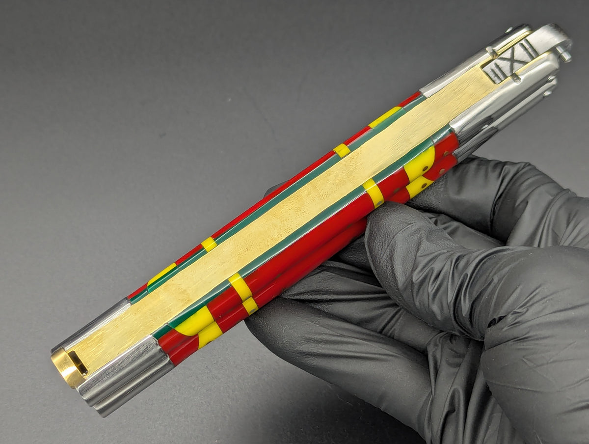 29cm 264g FIESTA FHM BALISONG RED/ YELLOW CLIP POINT