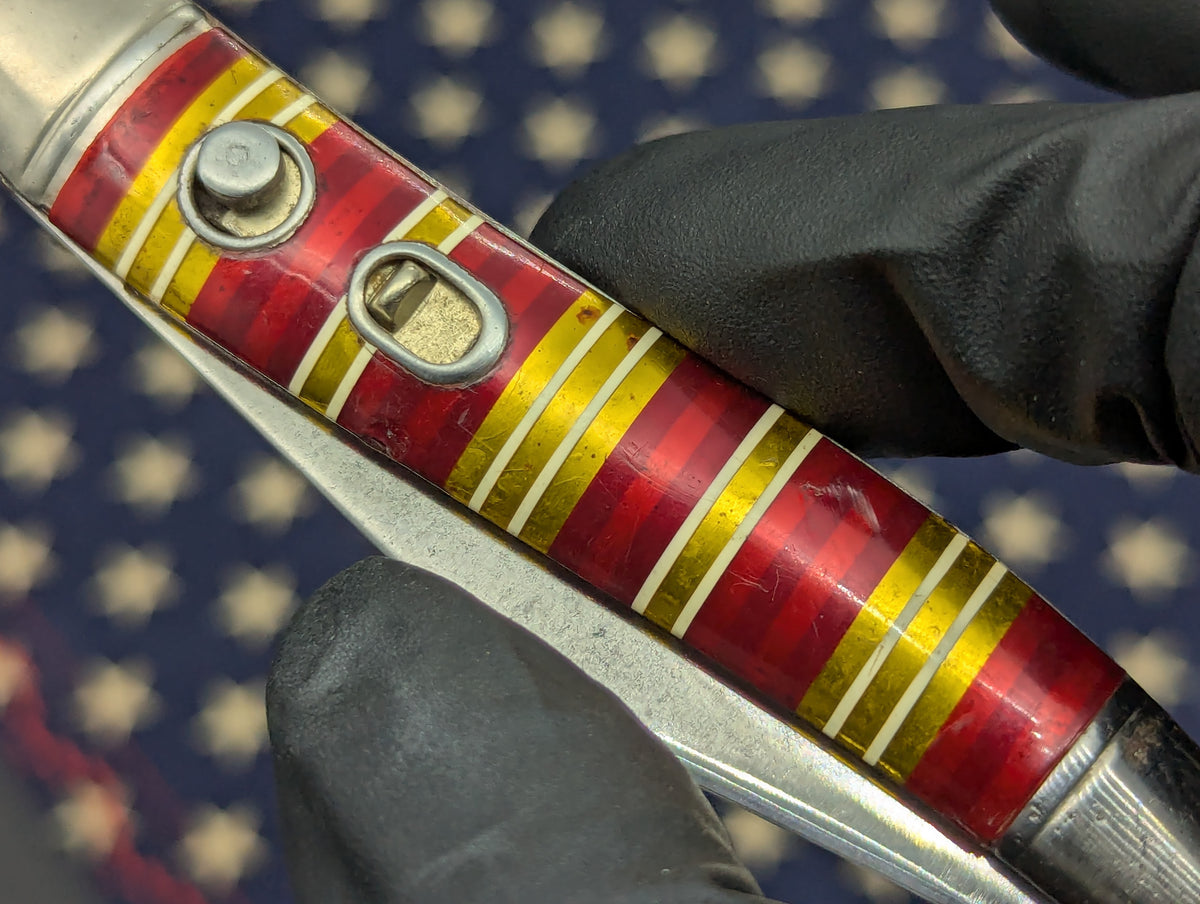 ANTIQUE HAMMER BRAND CANDY STRIPE TOOTHPICK SWITCHBLADE KNIFE