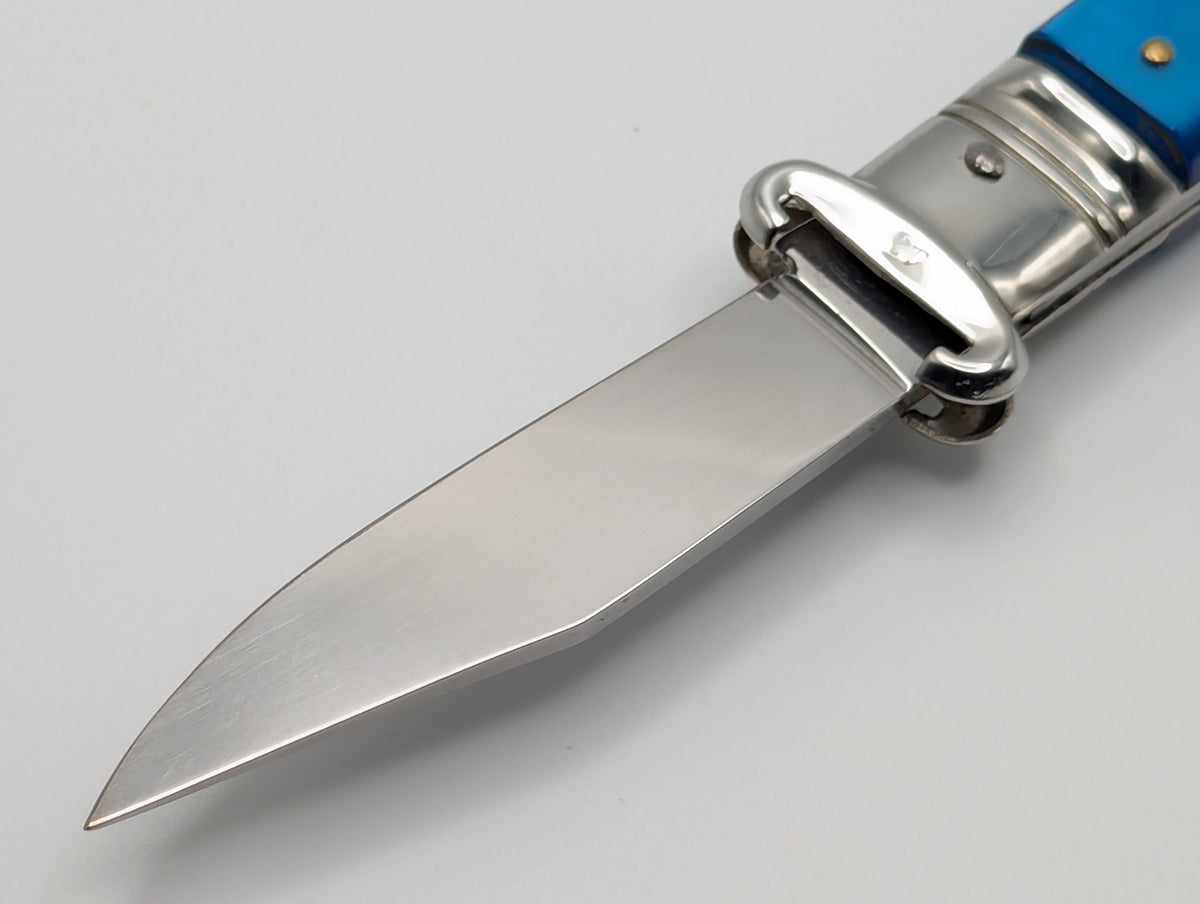 Vintage Italian Shell Puller Leverlock Switchblade Knife Blue Pearl