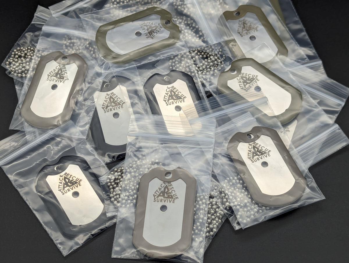 TAN A.R.S. KNIVES 440c RAZORS EDGE DOG TAG