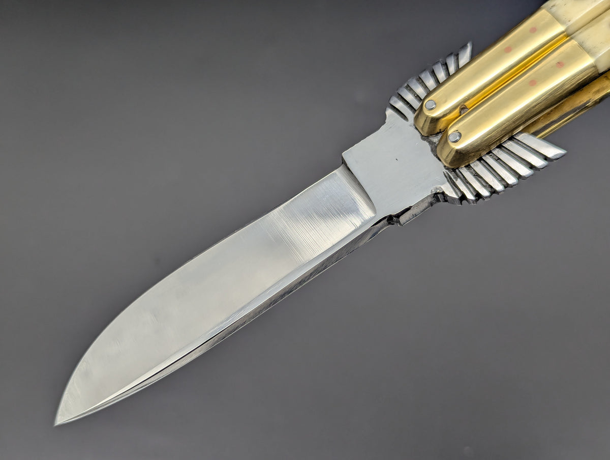8.7" BURNT BONE EAGLE TANG STRAIGHT BLADE FHM BALISONG 1