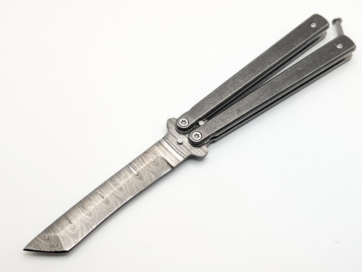 9" Whiplash Tanto Damascus Balisong Butterfly Knife