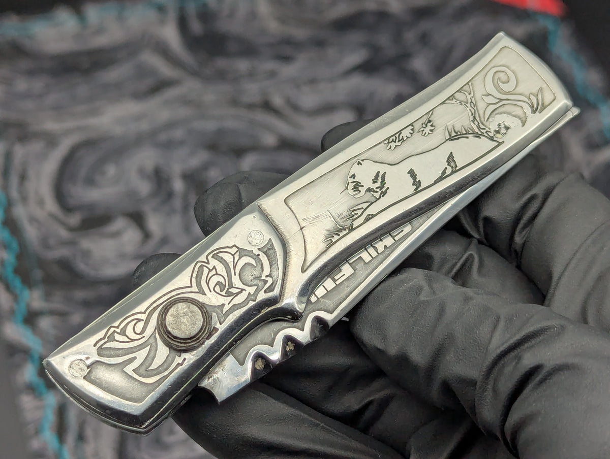 Engraved Stainless Russian Prison Made RPK Automatic Switchblade Knife