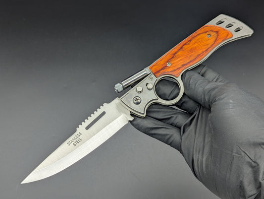 10" CIGAR CUTTER ROSEWOOD SWITCHBLADE KNIFE w/ LIGHT