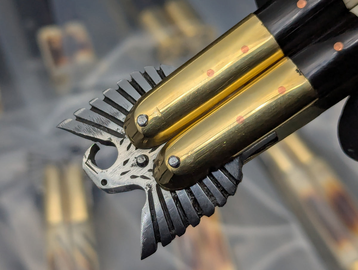 8.7" TRIPLE STACKED SCALE EAGLE TANG FHM BALISONG