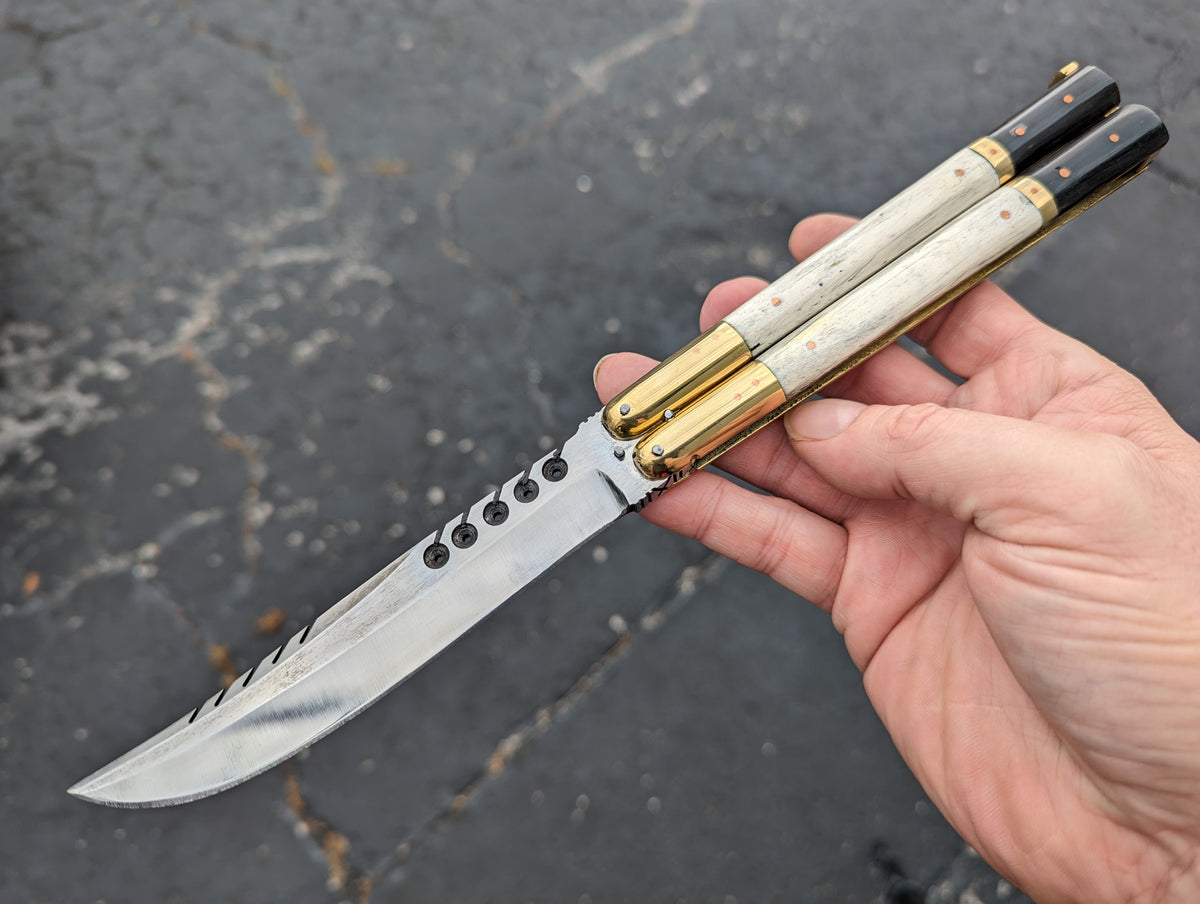 29 CM FHM WHITE BONE/ BLACK HORN BALISONG RAMBO