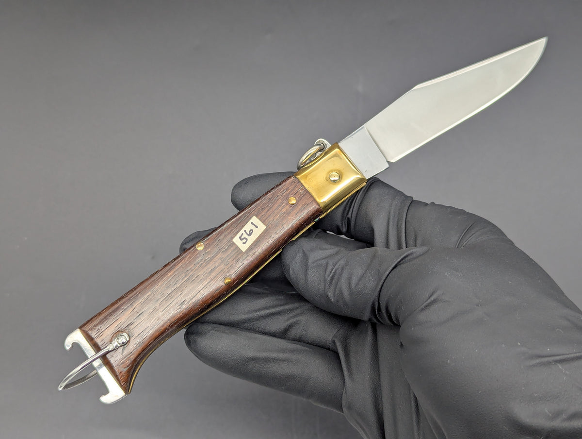 8" JAGUAR ITALIAN SHELL PULLER HUNTING KNIFE WOOD & BRASS
