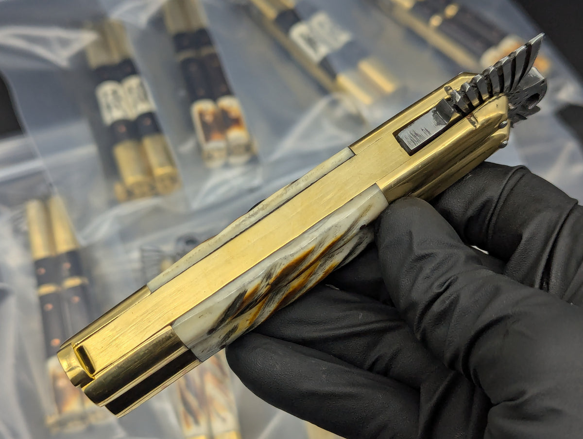 8.7" FHM EAGLE TANG BALISONG BRASS TWISTED BONE