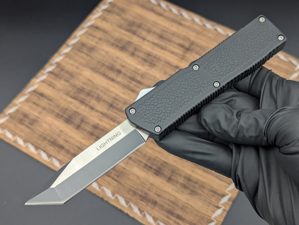 BLACK 2-TONE LIGHTNING 2.0 D/A OTF KNIFE TANTO PLAIN