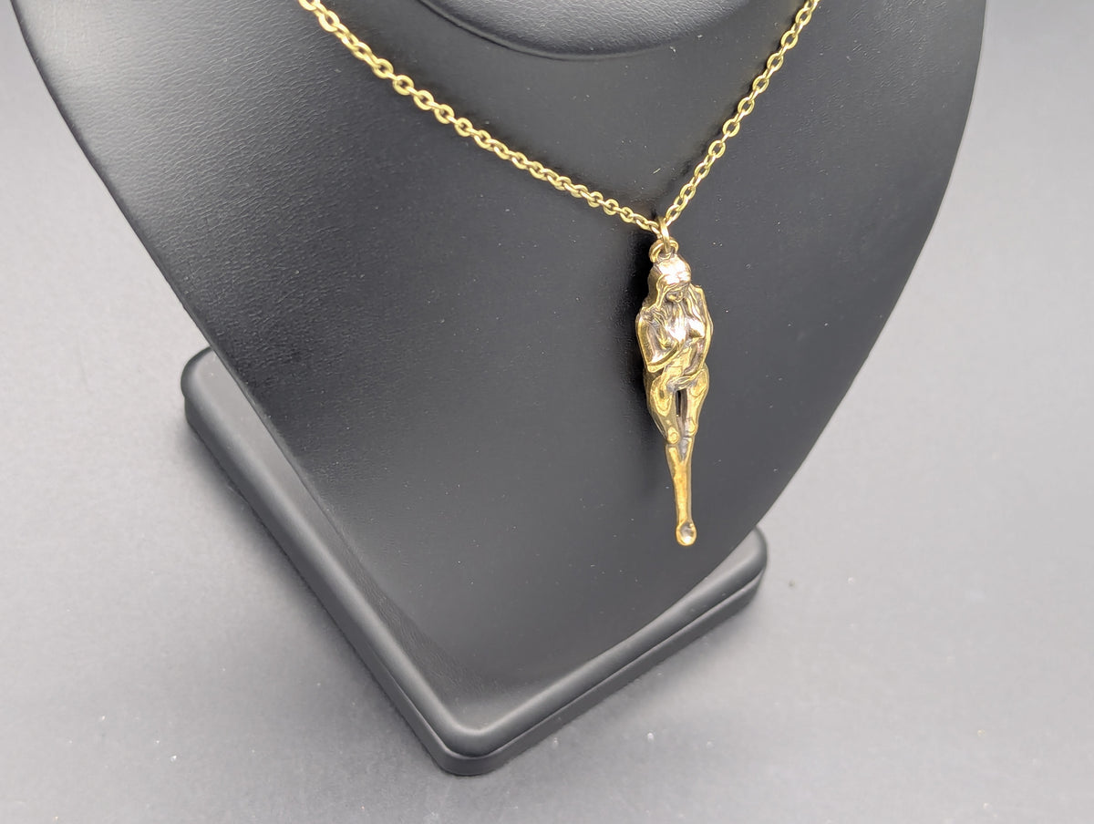 24" Antiqued Bronze Burlesque Risque Nudie Goddess Spoon w/ Steel Link Necklace
