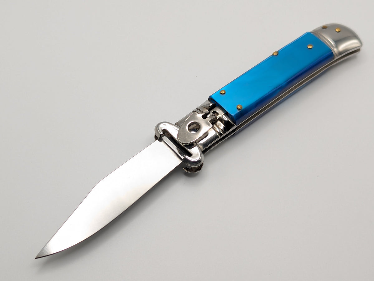 Vintage Italian Shell Puller Leverlock Switchblade Knife Blue Pearl