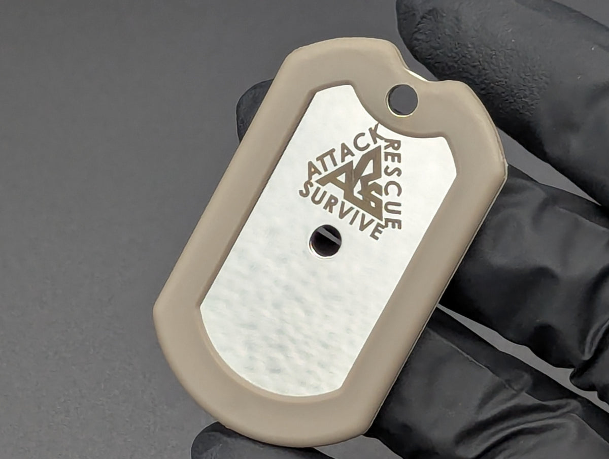 TAN A.R.S. KNIVES 440c RAZORS EDGE DOG TAG