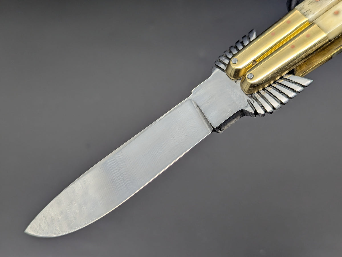 8.7" BURNT BONE EAGLE TANG STRAIGHT BLADE FHM BALISONG 1
