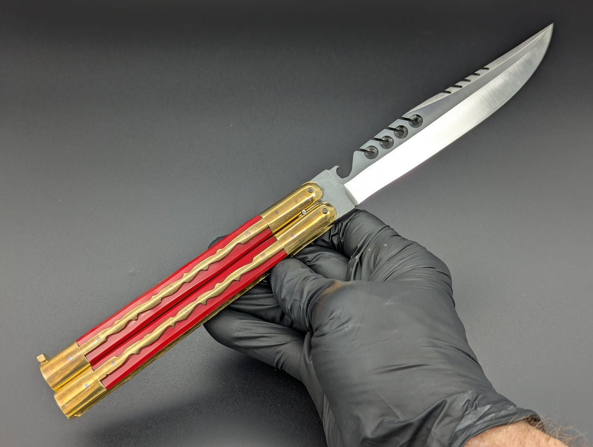 11" KALAPKUP BRASS/ RED RAMBO BOTTLE OPENER FHM BALISONG