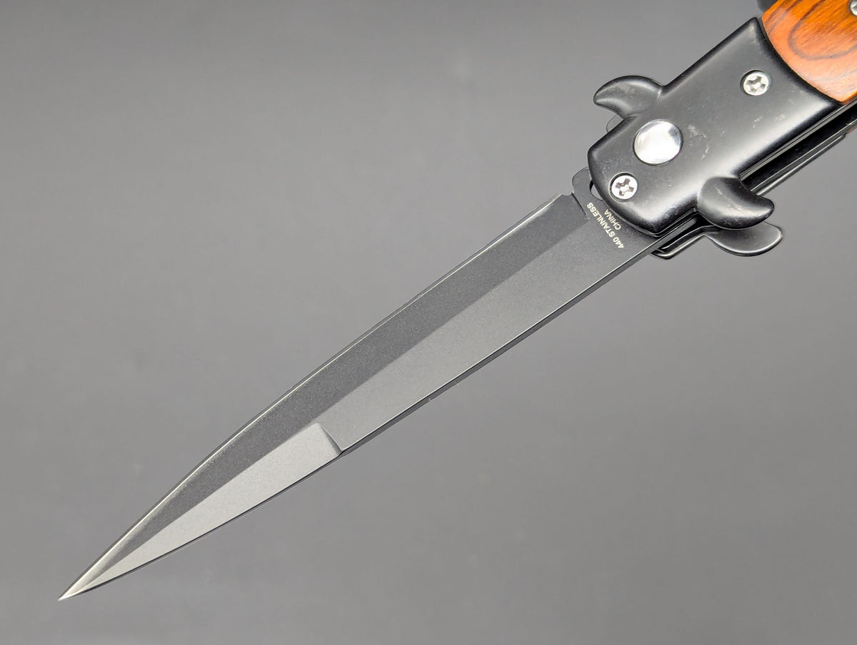 TACTICAL RED WOOD DIABLO MILANO SWITCHBLADE KNIFE