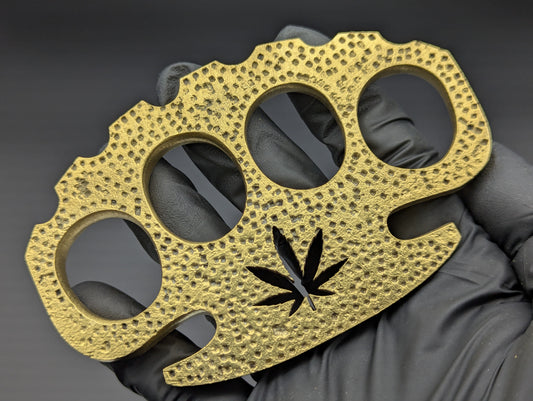 SOLID BRASS HAMMERED CANNABIS KNUCKLE DUSTER