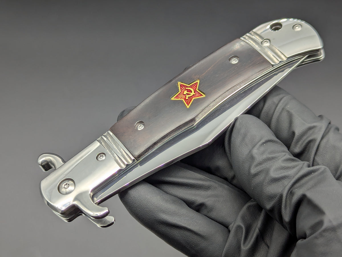 USSR Hidden Release Automatic Knife Dark Wood