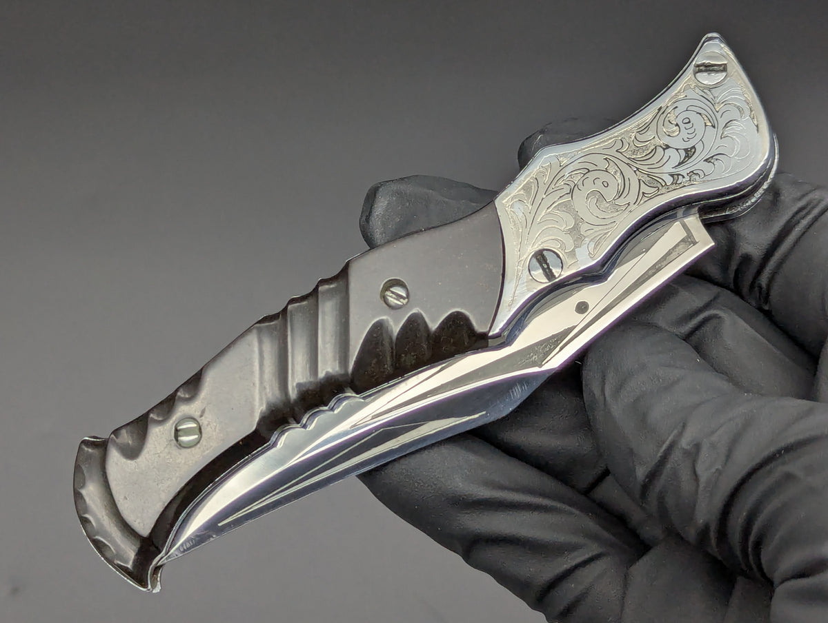 80's Soviet Era Russian Prison Switchblade Knife Brown Etched