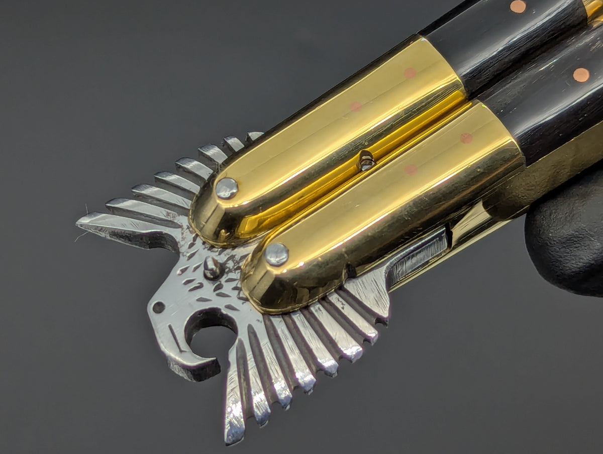 11.25" Dark Wood Carved Eagle FHM Clip Point Balisong