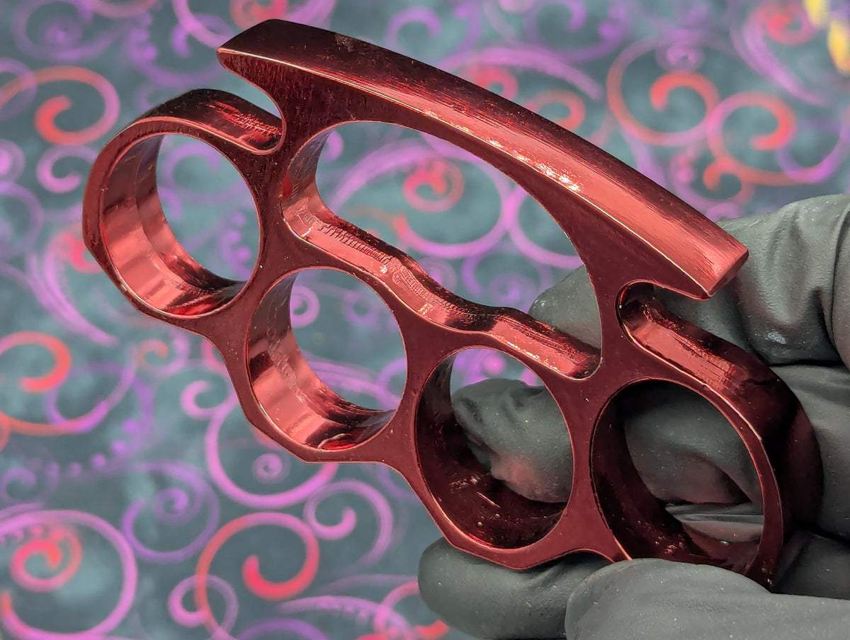 Metallic Red Steel Square Top Knuckle Dusters