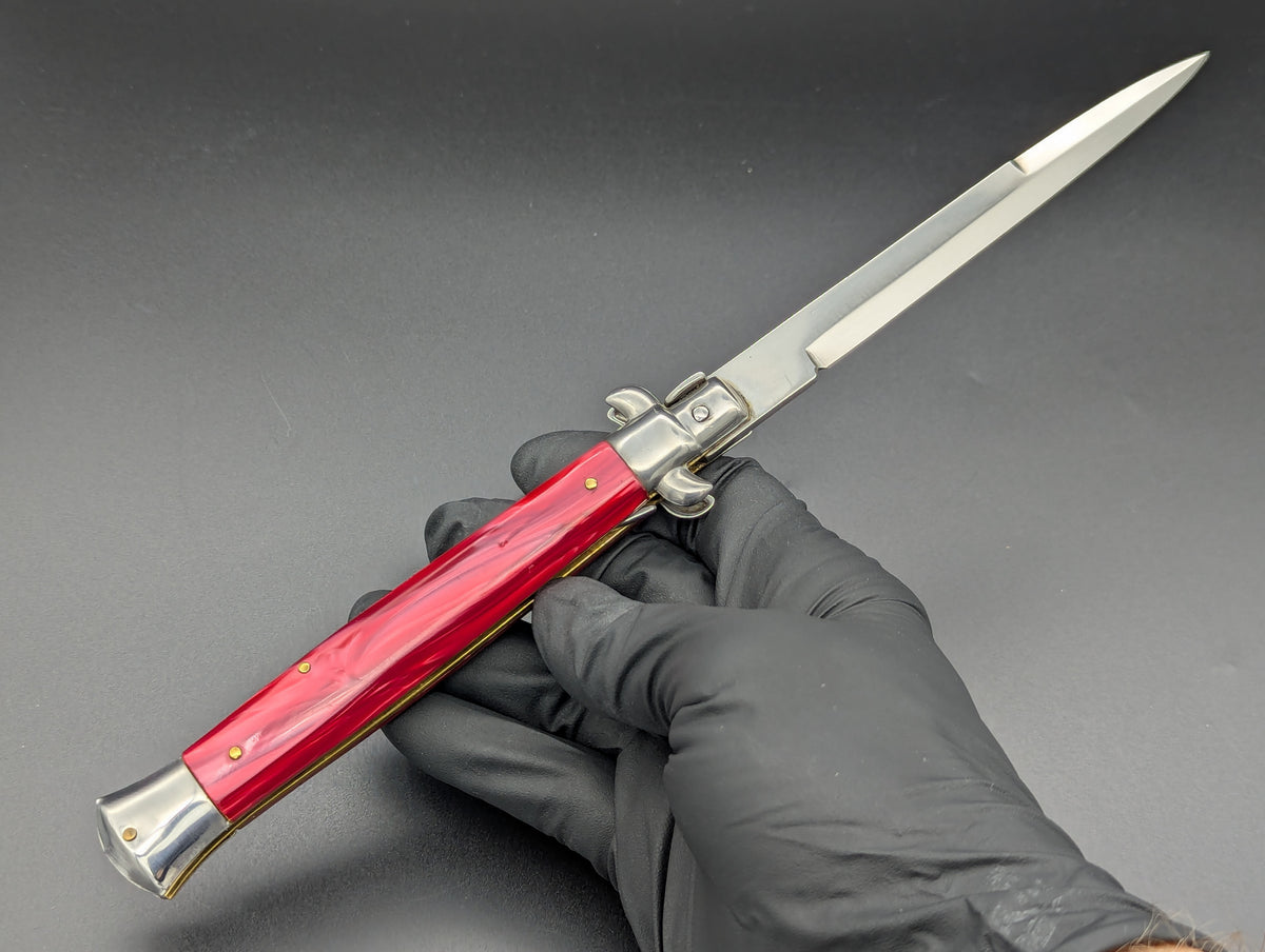 VINTAGE 11" RED ACRYLIC 'STILETTO SICILIANO' HANDMADE ITALIAN STILETTO