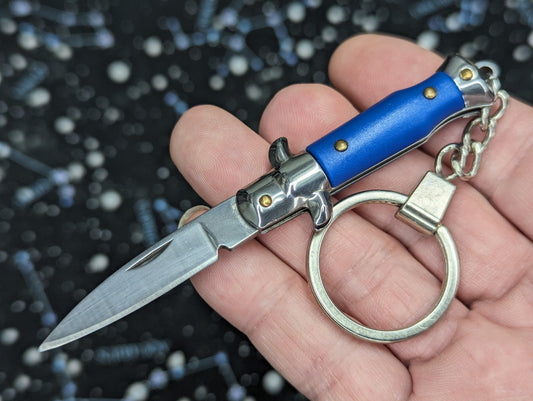 Blue Mini Manual Folding Stiletto Keyring