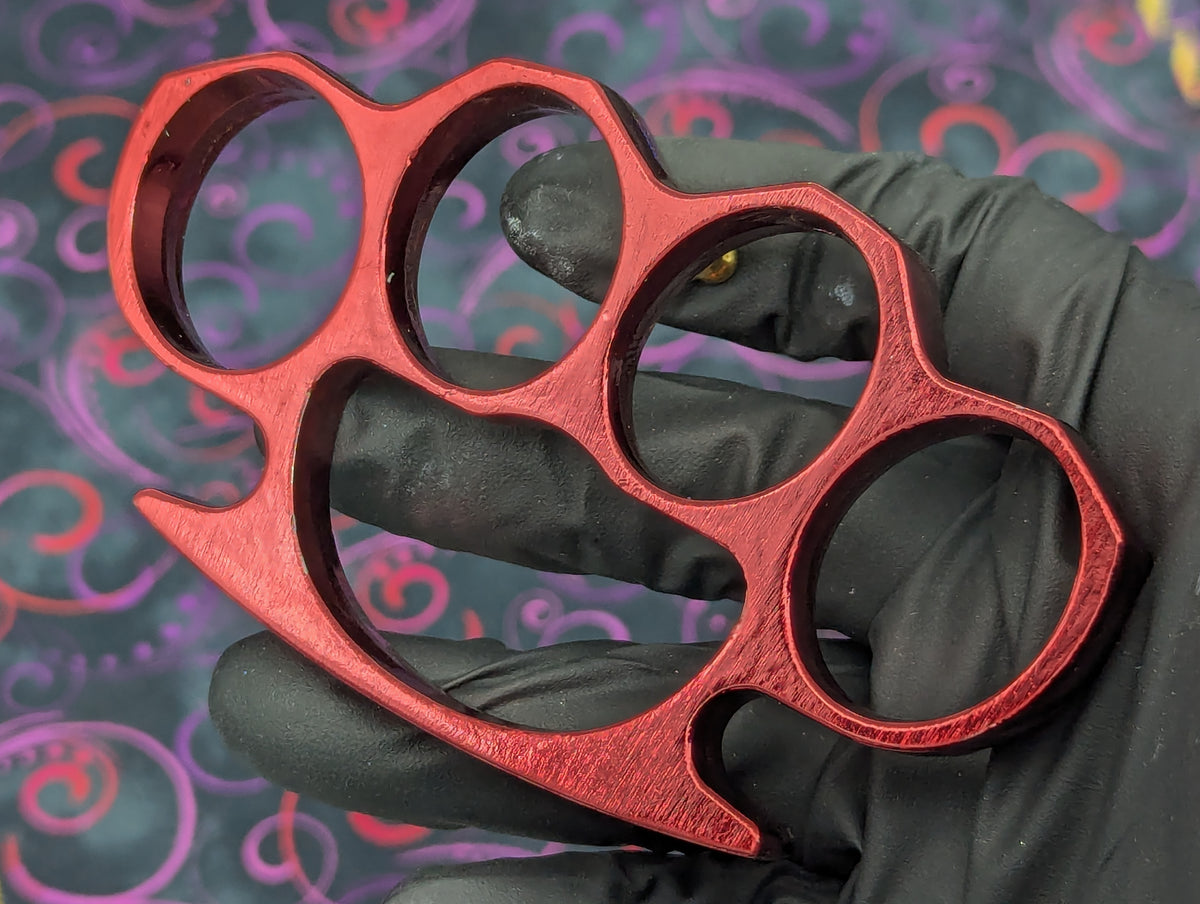Metallic Red Steel Square Top Knuckle Dusters