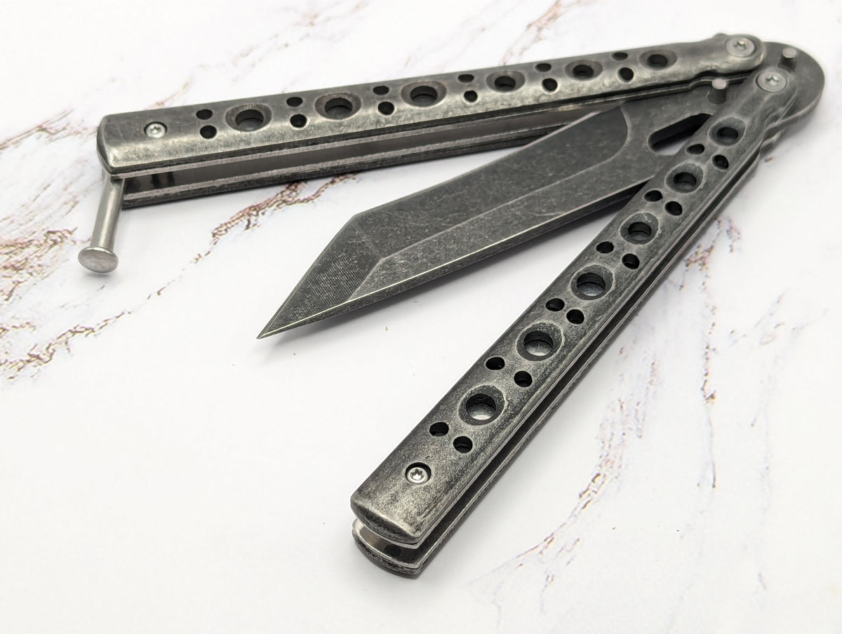 9" Stonewashed Tanto Balisong Butterfly Knife