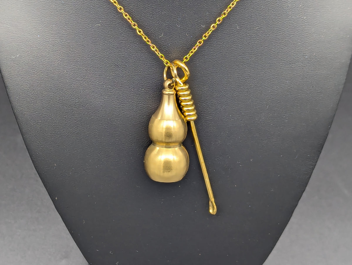 Gold Magic Wire Wrap Mini Spoon & XL Gourd Jar EDC Rave Keyring