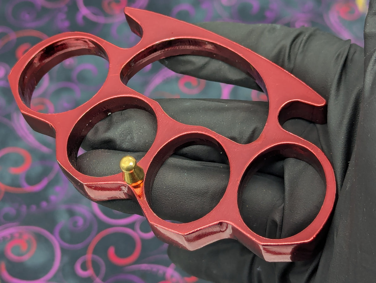Metallic Red Steel Square Top Knuckle Dusters