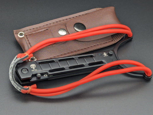 Spring Assisted Tanto Knife w/ Dual Band Slingshot
